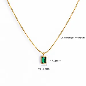 Chinese style emerald zircon necklace in 18k gold plated titanium steel with 40+5cm chain