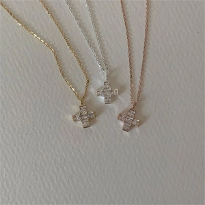 Minimalist 925 sterling silver cross pendant necklace in gold, silver, and rose gold