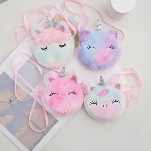 Plush Unicorn Crossbody Bag Cartoon Animal Soft Shoulder Purse For Girls Macaron Gradient Cute Novelty Bag