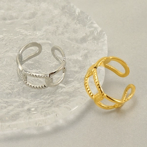 Adjustable geometric chain link rings in gold and silver stainless steel set