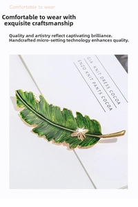 Macro detail of leaf hair clip with golden bee accent and green enamel texture