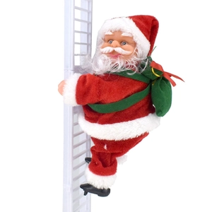 Electric climbing Santa Claus toy on a ladder with a gift bag for Christmas decoration