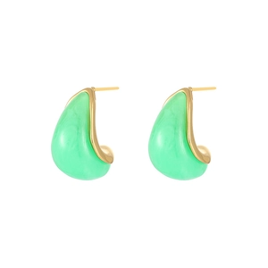 Minimalist French water drop earrings with light green resin and 18K gold plated metal