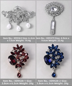 Detailed views of vintage rhinestone brooches with pearls and crystals in floral designs