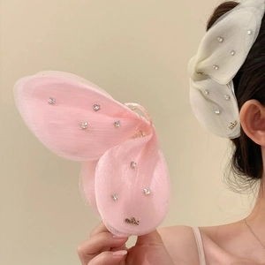 Elegant tulle butterfly hair claw with sparkling rhinestones in pink and white colors