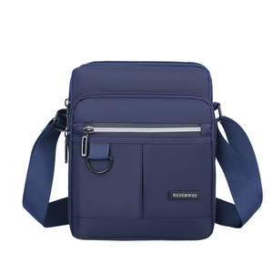 Men's navy oxford business crossbody bag with multi-layer zippers and durable strap