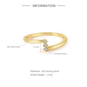 Detail of 18K gold-plated 925 sterling silver ring featuring three AAAAA zircons