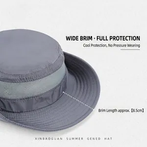 Men's breathable grey outdoor sun hat with wide 8.5cm brim for fishing and hiking