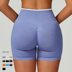 Pantaloncini yoga senza cuciture a vita alta lilla con finiture a contrasto e 11 colori