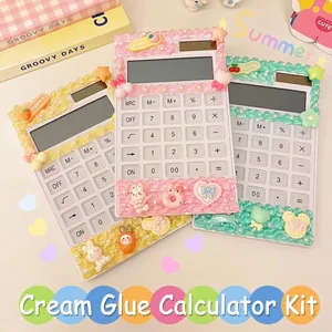 DIY Macaron Cream Glue Calculator Kit with Cartoon Rabbit and Donut Charms for Students