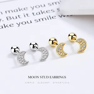 Orecchini A Lobo A Mezzaluna Perno In Argento Sterling 925 Pavé Zirconia Cubica Vite Posteriore Gioielli