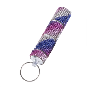 Sparkling gradient rhinestone pill box keychain with a secure silver metal split ring