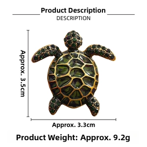 Detailed size map of the green crystal turtle brooch with dimensions 3.5cm by 3.3cm