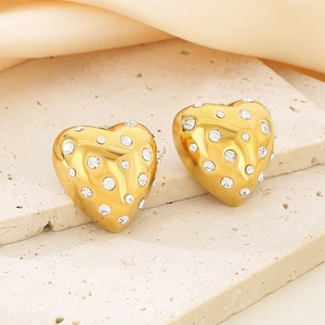 Boucles d'oreilles cœur vintage en acier inoxydable plaqué or 18K avec cristaux brillants