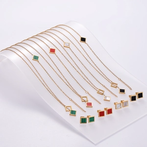 Square Stainless Steel 18K Gold Plated Necklace Bracelet Earrings Jewelry Elegant Shell Malachite For Women Party Gift