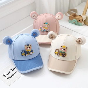 Kids Baseball Cap Cotton Cartoon Excavator Bear 3D Ears Contrast Color Sun Protection Outdoor Hat For Boys Girls