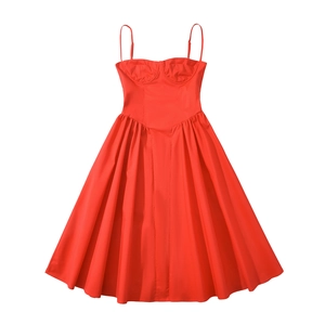 Robe Maxi Rouge À Fines Bretelles Avec Armatures Dos Nu Robe De Soirée Plissée Évasée Longue En Polyester