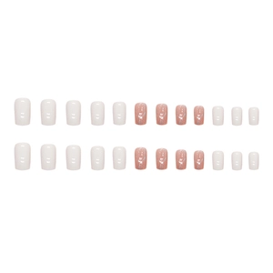 Short square press-on nails in cream white and sparkly reddish brown 24pcs set