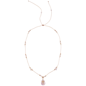 Collier en pierre rose avec pendentif croix dorée et cordon de perles réglable pour femme