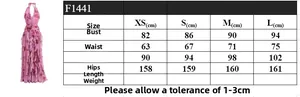 Size chart detail for floral halter neck dress showing bust, waist and hip measurements