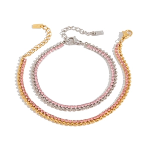 Bracelet Tennis En Acier Inoxydable Zircone Cubique Rose Plaqué Or 18K Imperméable Bijoux Pour Femmes