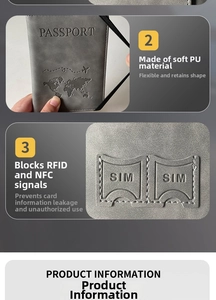 Detail view of RFID blocking passport holder with SIM card slots and world map texture