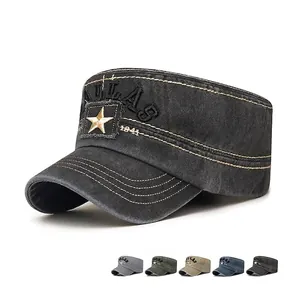 Casquette Cadet En Coton Lavé Distressed Chapeau Plat Vintage Avec Broderie Dallas Et Patch Étoile Protection Solaire