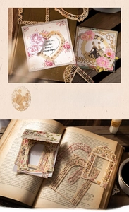 Macro detail of laser-cut heart and arch floral lace paper for scrapbooking decoration