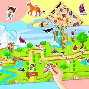 Educational reusable jelly animal zoo sticker book for kids early learning activities