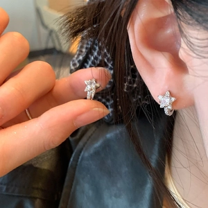 Boucles d'oreilles étoile en argent avec zircons, style coréen chic et minimaliste