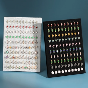 Velvet jewelry display frame with 120 pairs of diverse crystal and alloy earrings