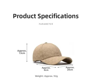 Size specifications of a beige baseball cap with M jacquard pattern and dimensions