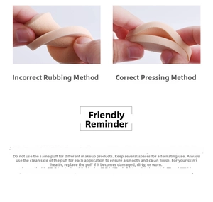 Detail of makeup sponge flexibility showing correct pressing technique and hygiene tips