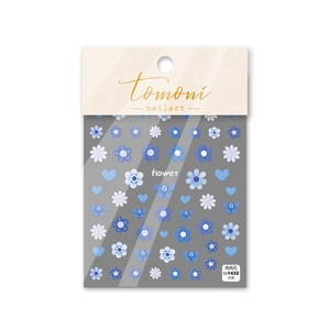 Detail macro of 5D embossed nail stickers with blue daisy flowers and bows