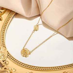 Titanium Steel Camellia Rose Pendant Necklace For Women Hollow Flower Choker Clavicle Chain Fashion Jewelry Gift