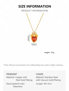 Detailed view of red heart and crown pendant with exact dimensions of 19.5mm by 13.5mm