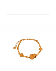 Detailed specs of gold plated copper bracelet with floral charms and 8.6g weight info