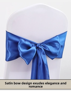 Royal blue satin chair sash with elegant large bow design for wedding banquet decor