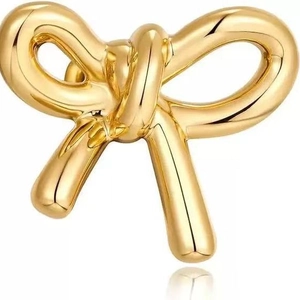 Elegant 3D polished gold bow stud earrings with a minimalist vintage ribbon design