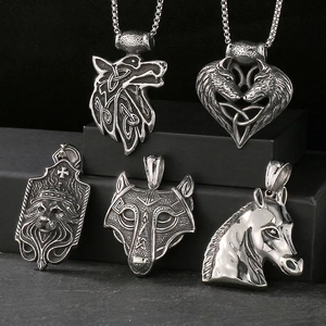 Vintage Lion Wolf Horse Pendant Necklace Stainless Steel Viking Celtic Knot Punk Gothic Jewelry For Men