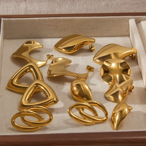 Minimalist 18K gold plated stainless steel earrings in geometric waterdrop and leaf shapes