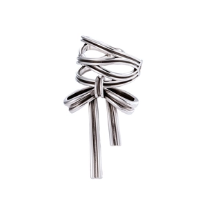 Vintage silver bow multi-layered cuff earring with retro distressed finish metal style