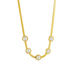 Collana a catena serpente dorata in acciaio al titanio con cinque perle bianche