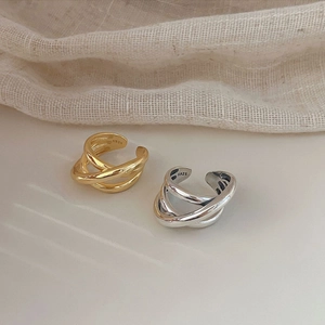 S925 sterling silver multilayer intertwined open ring in gold and silver finishes