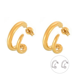 Minimalist double-layered geometric titanium steel stud earrings in polished gold and silver