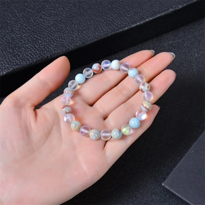 Natural Shoushan stone health bracelet with blue and white matte beads on black leather