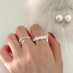 Bague En Cuivre Ajustable Pour Femme Couleur Argent Coeur Étoile Dentelle Noeud Bijoux Élégants Minimalistes