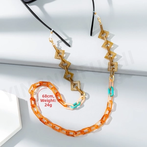 Detail of 68cm colorful acrylic eyewear chain with geometric links and silicone loops
