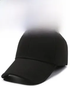 Detailed close-up showing the stiff curved brim and fine twill fabric of the black baseball cap