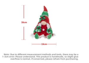 Christmas gnome plush toy with red pointed hat and 38cm height measurement display